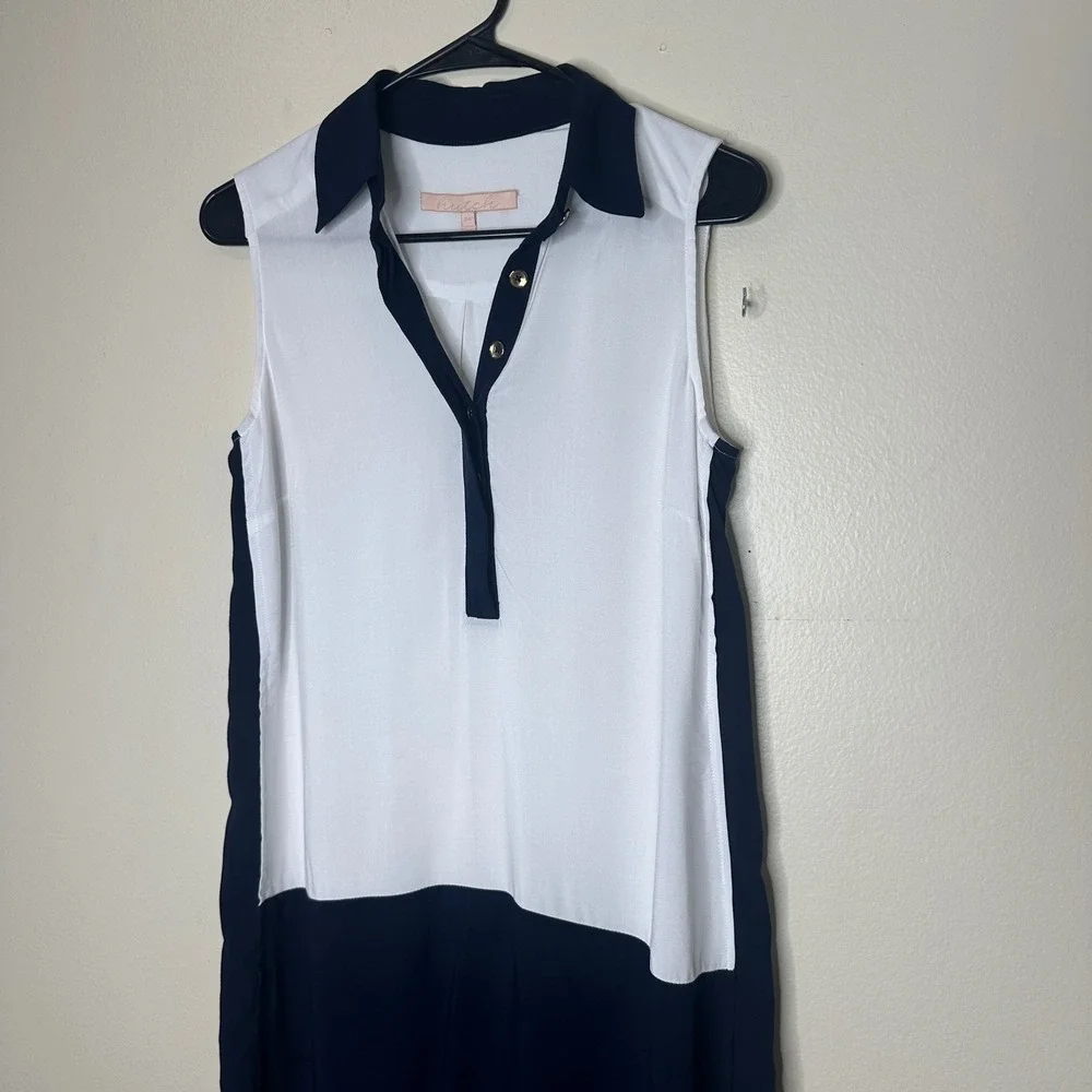 Hutch Dress Colorblock Sleeveless Shift Mini White Navy XS